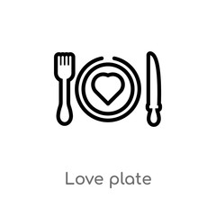 outline love plate vector icon. isolated black simple line element illustration from birthday party and wedding concept. editable vector stroke love plate icon on white background