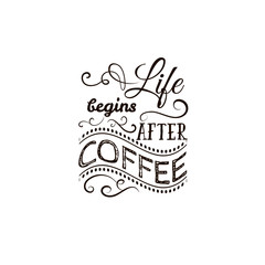 Quote typographical background about coffee made in hand drawn vector style. Trendy creative template for poster, banner,business card