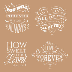 Collection of  quote typographical background with unique hand drawn elements. Vector template for cards posters and banners