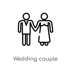 outline wedding couple vector icon. isolated black simple line element illustration from birthday party and wedding concept. editable vector stroke wedding couple icon on white background