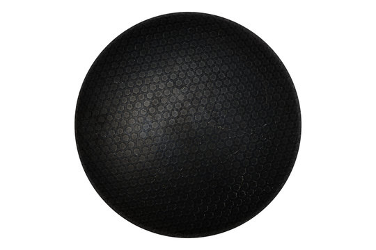 Black metal sphere object with hexagonal texture isolated on white background. Planetary design - Powered by Adobe