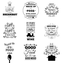 Collection of food quotes with hand drawn oriental elements. Template for poster, card and banner