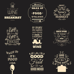 Collection of food quotes with hand drawn oriental elements. Template for poster, card and banner