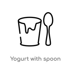 outline yogurt with spoon vector icon. isolated black simple line element illustration from bistro and restaurant concept. editable vector stroke yogurt with spoon icon on white background