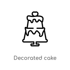 outline decorated cake vector icon. isolated black simple line element illustration from bistro and restaurant concept. editable vector stroke decorated cake icon on white background