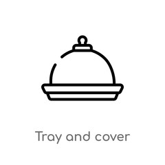 outline tray and cover vector icon. isolated black simple line element illustration from bistro and restaurant concept. editable vector stroke tray and cover icon on white background