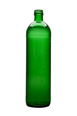 green glass bottle of water isolated on white background
