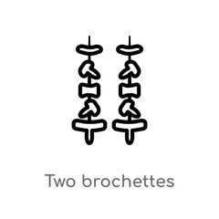 outline two brochettes vector icon. isolated black simple line element illustration from bistro and restaurant concept. editable vector stroke two brochettes icon on white background