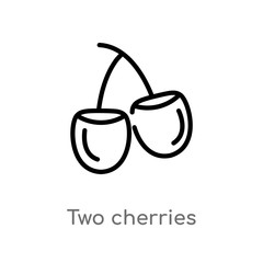 outline two cherries vector icon. isolated black simple line element illustration from bistro and restaurant concept. editable vector stroke two cherries icon on white background