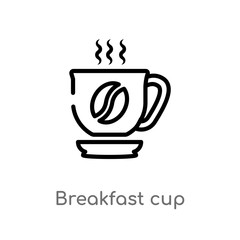 outline breakfast cup vector icon. isolated black simple line element illustration from bistro and restaurant concept. editable vector stroke breakfast cup icon on white background