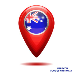 Bright map icon with flag of Australia. Location Icon illustration