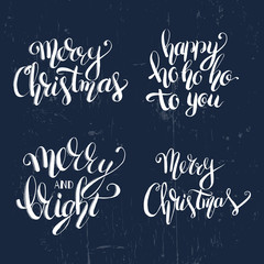 Christmas set of quote typographical background.  Unique Handwritten lettering with curls.Template for card poster banner print for t-shirt