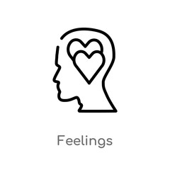 outline feelings vector icon. isolated black simple line element illustration from brain process concept. editable vector stroke feelings icon on white background