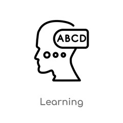 outline learning vector icon. isolated black simple line element illustration from brain process concept. editable vector stroke learning icon on white background