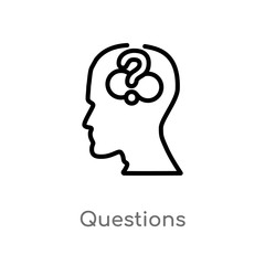 outline questions vector icon. isolated black simple line element illustration from brain process concept. editable vector stroke questions icon on white background