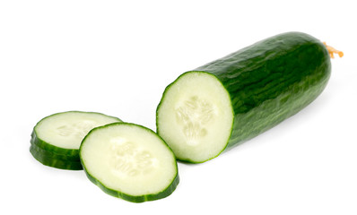 .sliced ​​cucumber rings on a white background