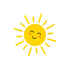 Sun - vector icon. Cute yellow sun with face. Emoji. Summer emoticon. Vector illustration