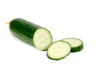 .sliced â€‹â€‹cucumber rings on a white background