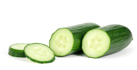 .sliced â€‹â€‹cucumber rings on a white background