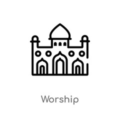 outline worship vector icon. isolated black simple line element illustration from buildings concept. editable vector stroke worship icon on white background