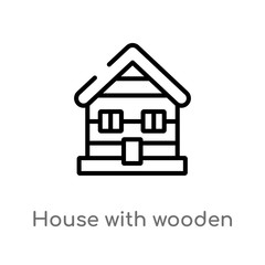 outline house with wooden roof vector icon. isolated black simple line element illustration from buildings concept. editable vector stroke house with wooden roof icon on white background
