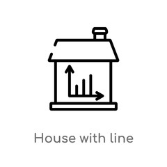 outline house with line chart vector icon. isolated black simple line element illustration from buildings concept. editable vector stroke house with line chart icon on white background