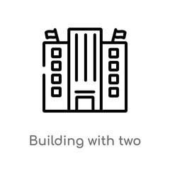 outline building with two flags vector icon. isolated black simple line element illustration from buildings concept. editable vector stroke building with two flags icon on white background