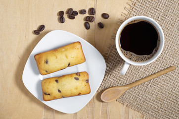 Chocolate chip cake bars and coffee