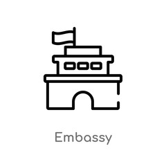 outline embassy vector icon. isolated black simple line element illustration from buildings concept. editable vector stroke embassy icon on white background