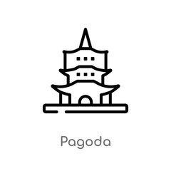 outline pagoda vector icon. isolated black simple line element illustration from buildings concept. editable vector stroke pagoda icon on white background