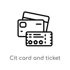 outline cit card and ticket vector icon. isolated black simple line element illustration from business concept. editable vector stroke cit card and ticket icon on white background