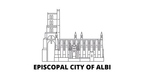 France, Albi flat travel skyline set. France, Albi black city vector panorama, illustration, travel sights, landmarks, streets.