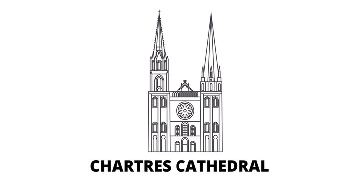 France, Chartres Cathedral Landmark flat travel skyline set. France, Chartres Cathedral Landmark black city vector panorama, illustration, travel sights, landmarks, streets.