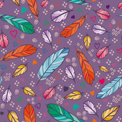 vector seamless pattern with feathers. Hand drawn illustration.