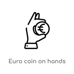 outline euro coin on hands vector icon. isolated black simple line element illustration from business concept. editable vector stroke euro coin on hands icon on white background