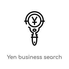 outline yen business search vector icon. isolated black simple line element illustration from business concept. editable vector stroke yen business search icon on white background