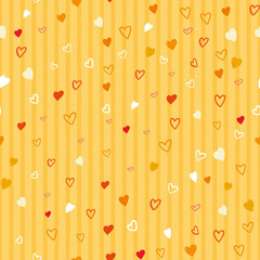 Heart confetti seamless pattern on striped background