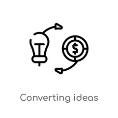 outline converting ideas in money vector icon. isolated black simple line element illustration from business concept. editable vector stroke converting ideas in money icon on white background