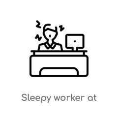 outline sleepy worker at work vector icon. isolated black simple line element illustration from business concept. editable vector stroke sleepy worker at work icon on white background