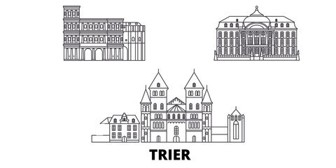 Germany, Trier flat travel skyline set. Germany, Trier black city vector panorama, illustration, travel sights, landmarks, streets. - obrazy, fototapety, plakaty