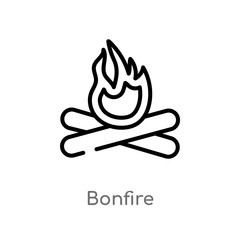 outline bonfire vector icon. isolated black simple line element illustration from camping concept. editable vector stroke bonfire icon on white background