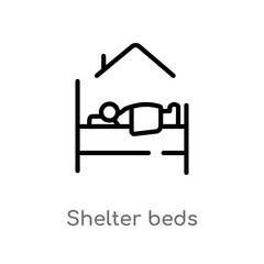 outline shelter beds vector icon. isolated black simple line element illustration from charity concept. editable vector stroke shelter beds icon on white background