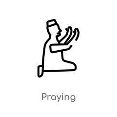 outline praying vector icon. isolated black simple line element illustration from charity concept. editable vector stroke praying icon on white background