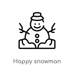 outline happy snowman vector icon. isolated black simple line element illustration from christmas concept. editable vector stroke happy snowman icon on white background