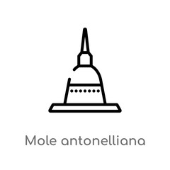 outline mole antonelliana in turin vector icon. isolated black simple line element illustration from cinema concept. editable vector stroke mole antonelliana in turin icon on white background