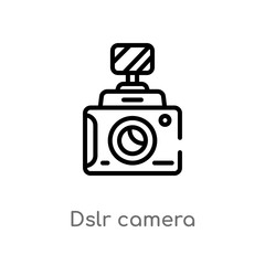 outline dslr camera vector icon. isolated black simple line element illustration from cinema concept. editable vector stroke dslr camera icon on white background