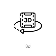 outline 3d vector icon. isolated black simple line element illustration from cinema concept. editable vector stroke 3d icon on white background