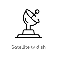 outline satellite tv dish vector icon. isolated black simple line element illustration from cinema concept. editable vector stroke satellite tv dish icon on white background