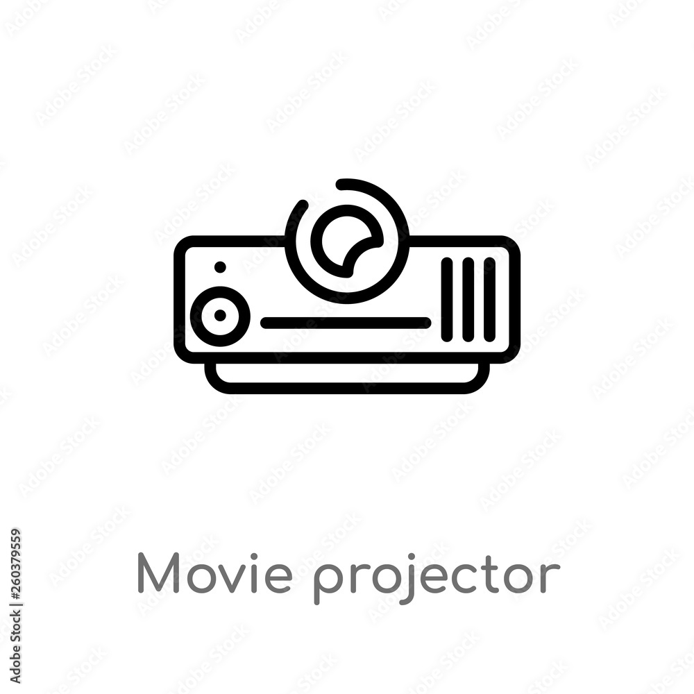 Poster outline movie projector front view vector icon. isolated black simple line element illustration from