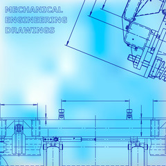 Corporate Identity. Blueprint, scheme, plan, sketch. Blue backgrounds. Machine industry